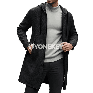 Erkekler üçin ýyly kapýuşonli zipli sport äyin, gyşlyk fleece
