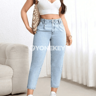 Aýal-gyzlar üçin plus size giňelýän ýokary belli gönü balakly jinsiler