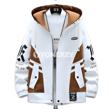 Erkekler üçin kapýuşonly ýeňil jacket — güýz ýaz, nagyşly, ululykly