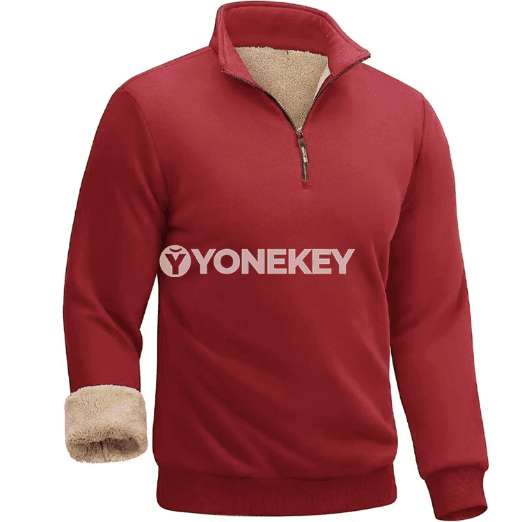 Erkekler üçin ýarym zip ýyly trikotaj pullover, kapýuşonly