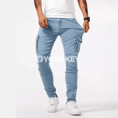 Erkekler üçin streç denim jinsiler, ýuwulan gaty reňkli gündelik balaklar