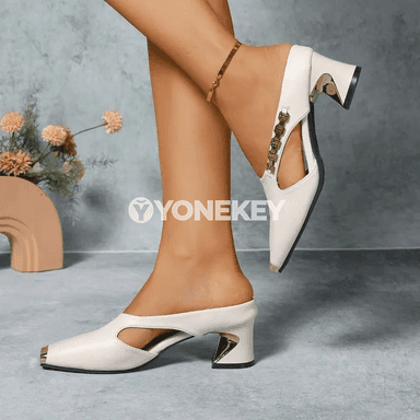 Aýallar üçin metal bezegli ýokary ökçeli açyk sandal, ýaz güýz modeli