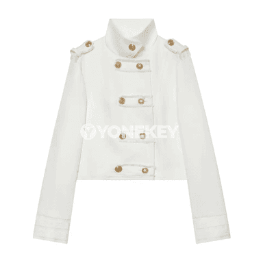 Zenanlar üçin öňi iki düwmeli dik ýakaly döwrebap blazer