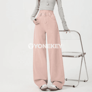 Zenanlar üçin giň kesimli ýokary belli denim jinslar