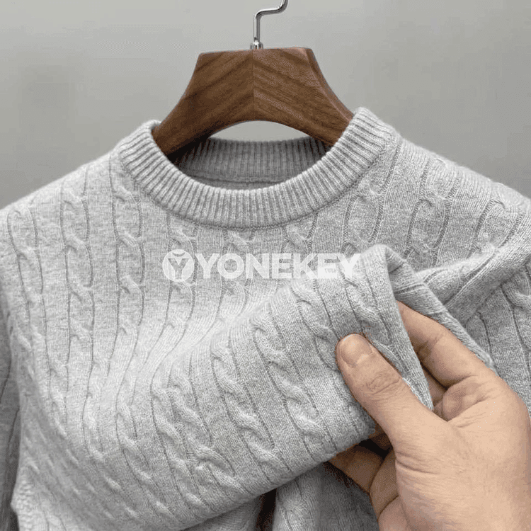 Erkekler üçin ýyly dokalan switer, gündelik crew neck ýeňli örme model