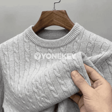 Erkekler üçin ýyly dokalan switer, gündelik crew neck ýeňli örme model