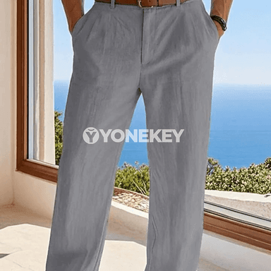 Erkekler üçin ýazky keten resmi balaklar, göni kesim