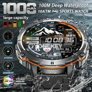 Harby sport akylly sagat, 1000mAh, 10ATM suw geçirmeýän, GPS, Bluetooth jaň
