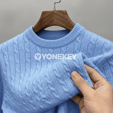 Erkekler üçin ýyly dokalan switer, gündelik crew neck ýeňli örme model