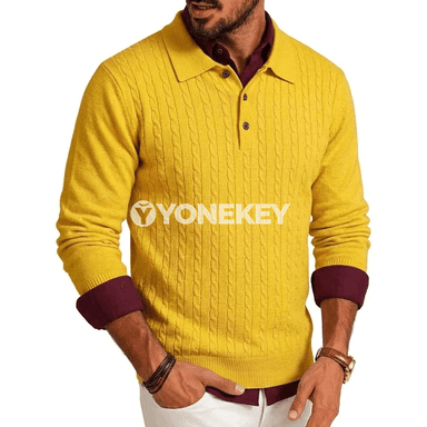 Erkekler üçin vintage boýunly düwmeli ýeňil switer