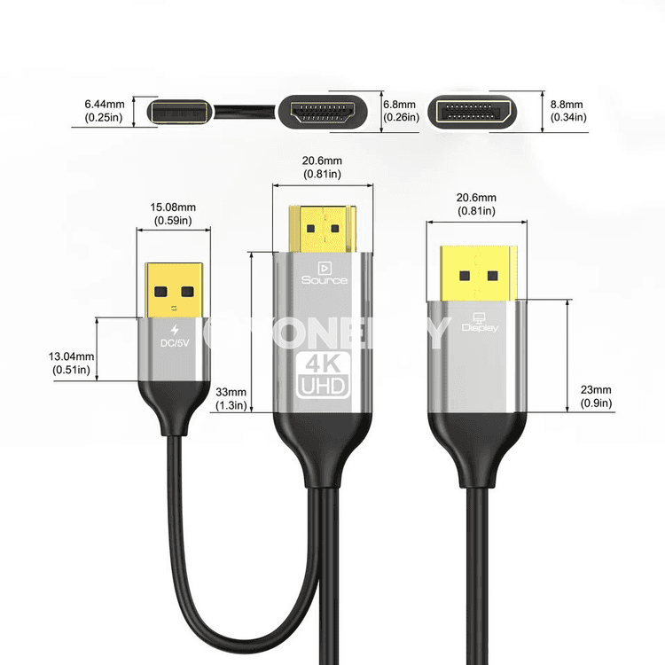HDMI–DisplayPort 4K kabeli, USB güýç üpjünçiligi bilen