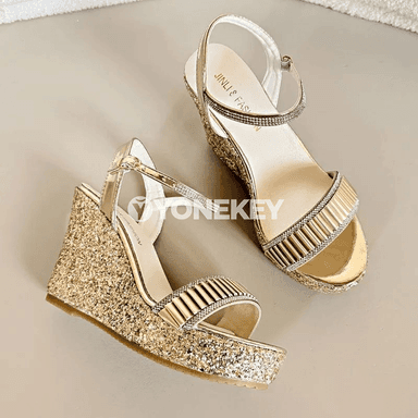 Aýal-gyzlar üçin seýkelli platformaly sandal, ýokary ökçeli