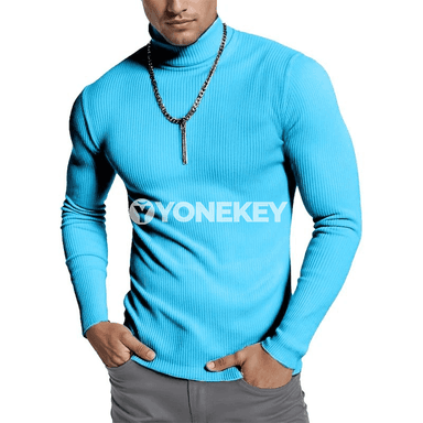 Erkekler üçin ýyly zolakly switer, ýokary boýunly rahat model