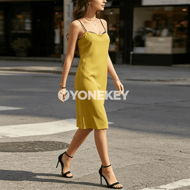 Zenanlar üçin ýazky midi bodycon satin köýnek, ýeňsiz, akşamlary üçin