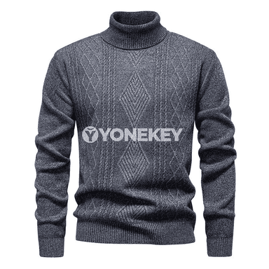 Erkekler üçin ýyly turtlenek trikotaž pullover, argyle nagyşly