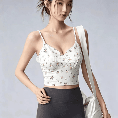 Aýallar üçin çaply yoga sport bras, ýerleşdirilen käseler bilen