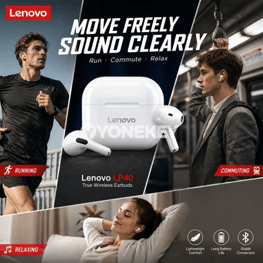 Original Lenovo LP40 TWS simsiz Bluetooth nauşnikler, sensor dolandyryşly