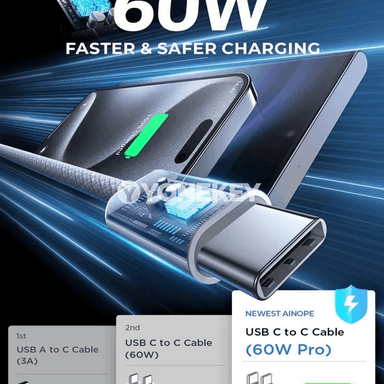 60W USB-C - USB-C çalt zarýad beriji kabel