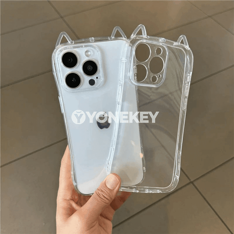 iPhone üçin ýumşak silikon pişik gulakly açyk gorag gap