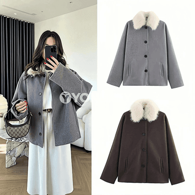 Aýallar üçin güýz-gyş klassik jaket, ýumşak ýaka we jübili