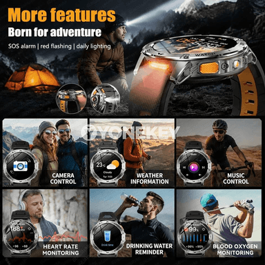 TANK 1.7" 1400 mAh batareýaly sport akylly sagat, Bluetooth jaňly, IP68