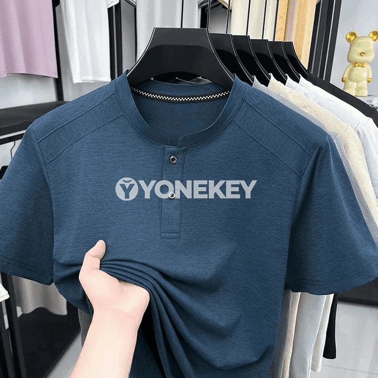 Erkekler üçin ýazlyk Henley boýunly ýeňil we dem alýan futbolka