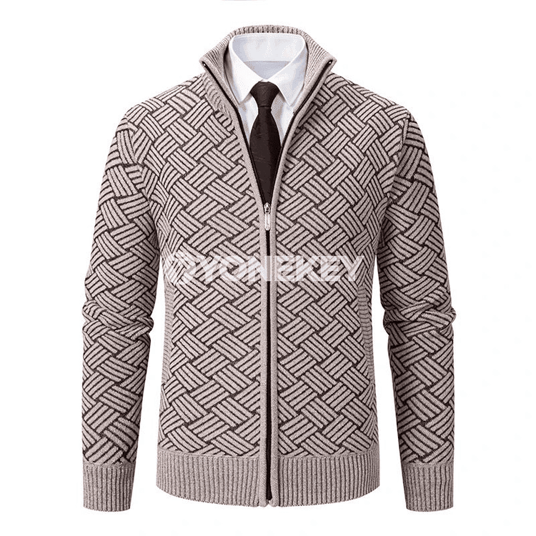Erkekler üçin ýyly kapýuşonly fermuarly kardigan jaket