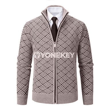 Erkekler üçin ýyly kapýuşonly fermuarly kardigan jaket