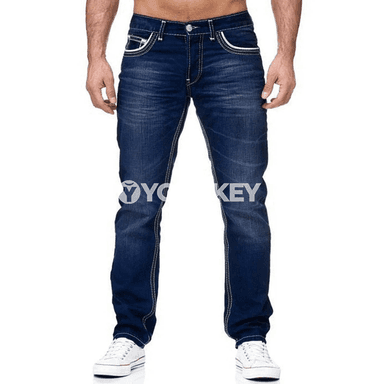 Erkekler üçin klassik göni jeans, elastik, şäher stili