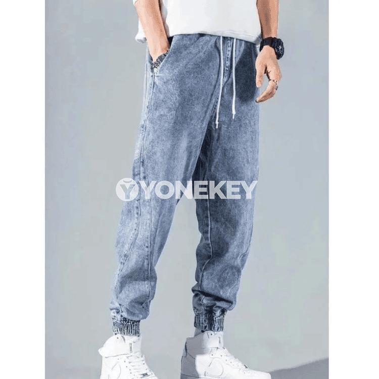 Erkekleriň üçin rahat baggy jinsli balaklar, ýokary bil, gündelik stil