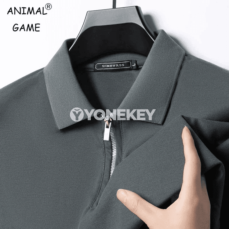 Erkekler üçin ýeňil ýazky zip polo futbolka, dar kesim, dürli reňkler