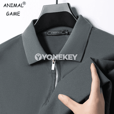 Erkekler üçin ýeňil ýazky zip polo futbolka, dar kesim, dürli reňkler
