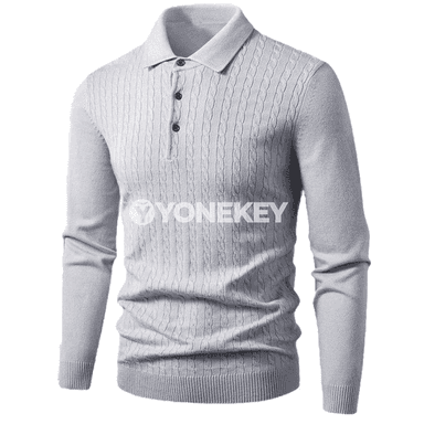 Erkekler üçin ýyly polo switer, V boýun, düwmeli, gündelik