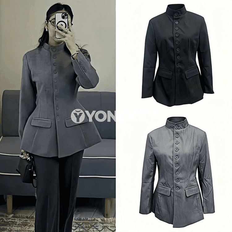 Aýal-gyzlar üçin resmi slim fit blazer, gara we çal
