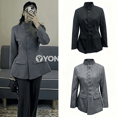 Aýal-gyzlar üçin resmi slim fit blazer, gara we çal