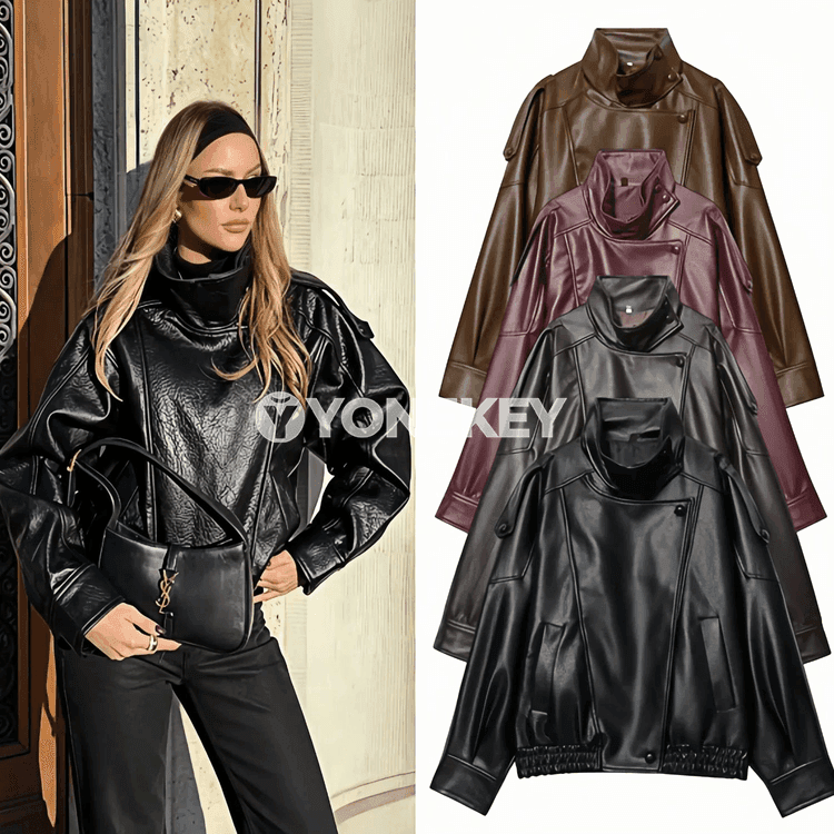 Zenanlar üçin giň kesimli vintage jaket, güýz-gyş üçin gündelik stil