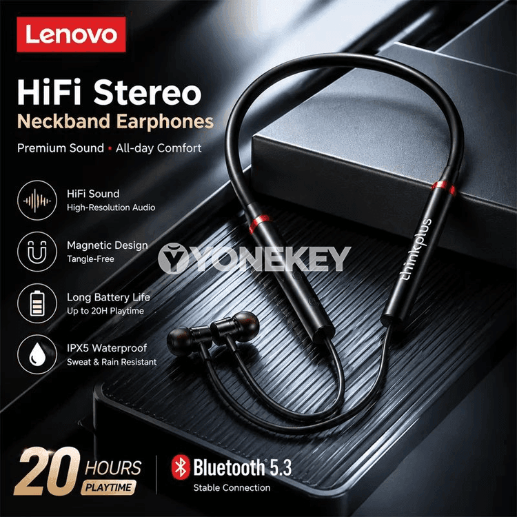 Lenovo HE05X simsiz Bluetooth nauşnikler, sport üçin, mikrofonly