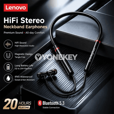 Lenovo HE05X simsiz Bluetooth nauşnikler, sport üçin, mikrofonly