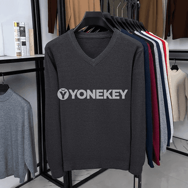 Erkekler üçin V boýunly ýyly trikotaž switer, işewür rahat stil