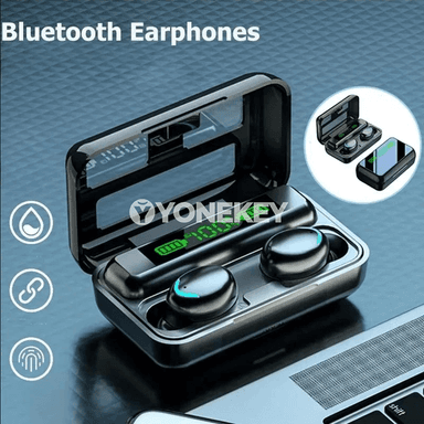 F9 simsiz Bluetooth naýnikler, 9D bassly, sport üçin mikrofonly