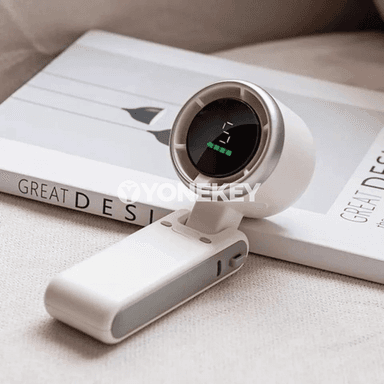 Döwülýän elde göterilýän mini wentilýator, LED displeýli, USB arkaly zarýadly