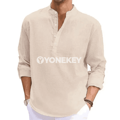 Erkekler üçin ýeňil pagta köýnek, gündelik Henley stilinde