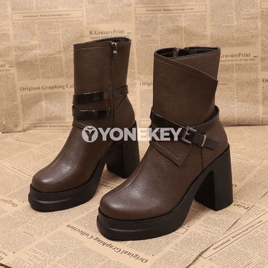 Zenanlar üçin retro platformaly ýokary topukly gyş ädikleri, zipli