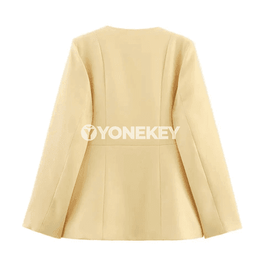Zenanlar üçin ýazky slim blazer jaket, sary reňkde