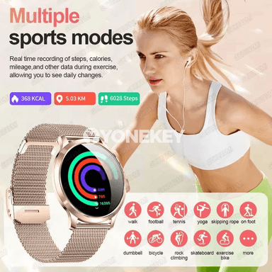 Aýal-gyzlar üçin AMOLED akylly sagat, Bluetooth jaňly, suw geçirmeýän