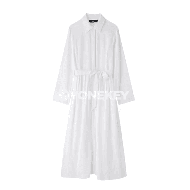 Aýal-gyzlar üçin ak ýeňli, guşakly minimalist maxy köýnek