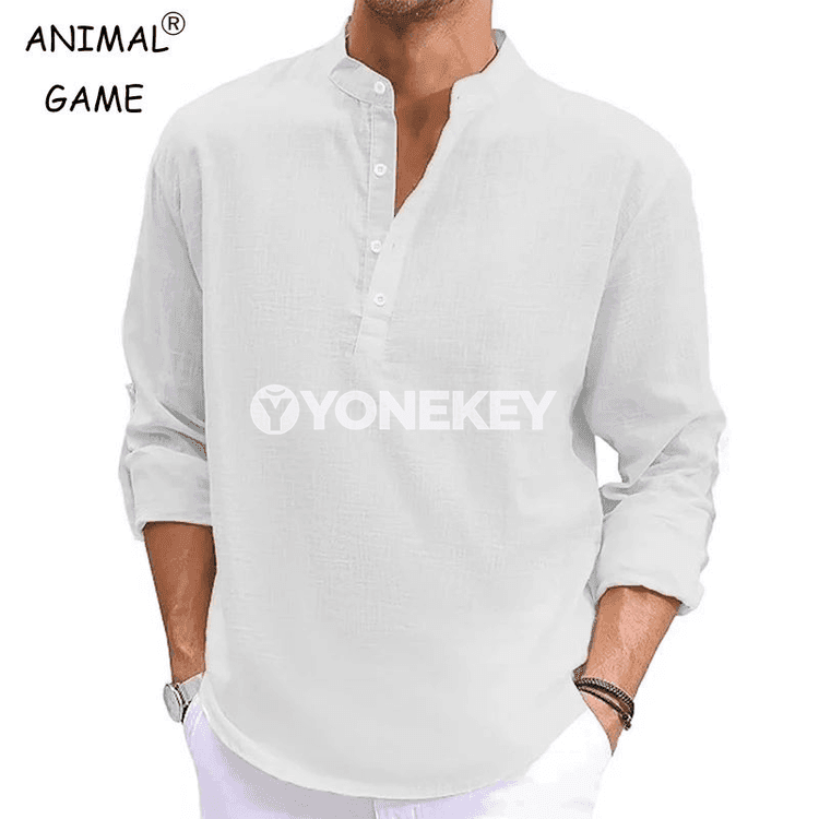 Erkekler üçin ýeňil uzyn ýeňli Henli köýnek, rahat stil