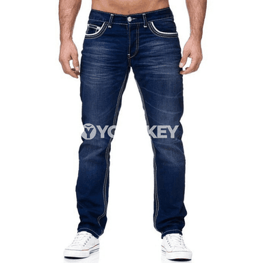 Erkek düz jinsiler, ýuwulan denim, giň kesimli gündelik balaklar