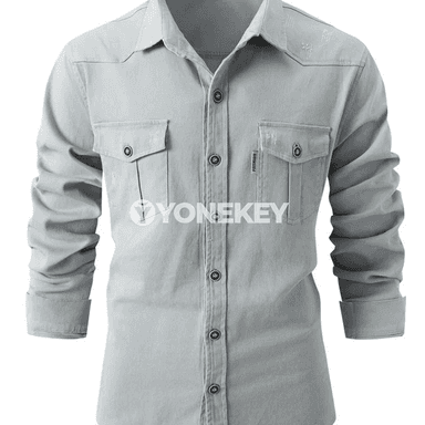 Erkekler üçin pagta denim köýnek, uzyn ýeňli, amatly gündelik stil
