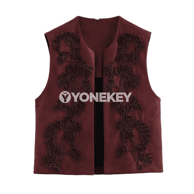 Zenanlar üçin gülli tikinli ýeňsiz vintage top